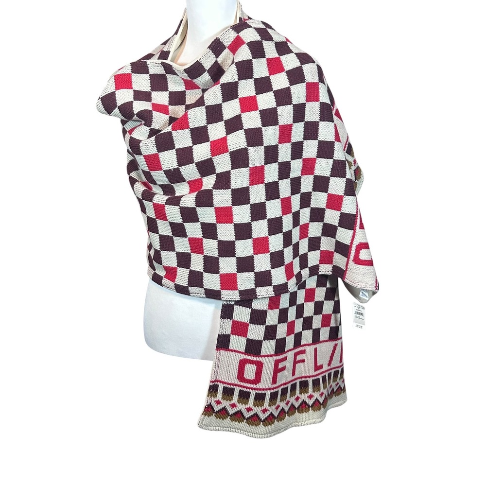OFFLINE by Aerie Scarf NWT Women OS Burgundy Pink Cream‎ Checkered Knit Wrap